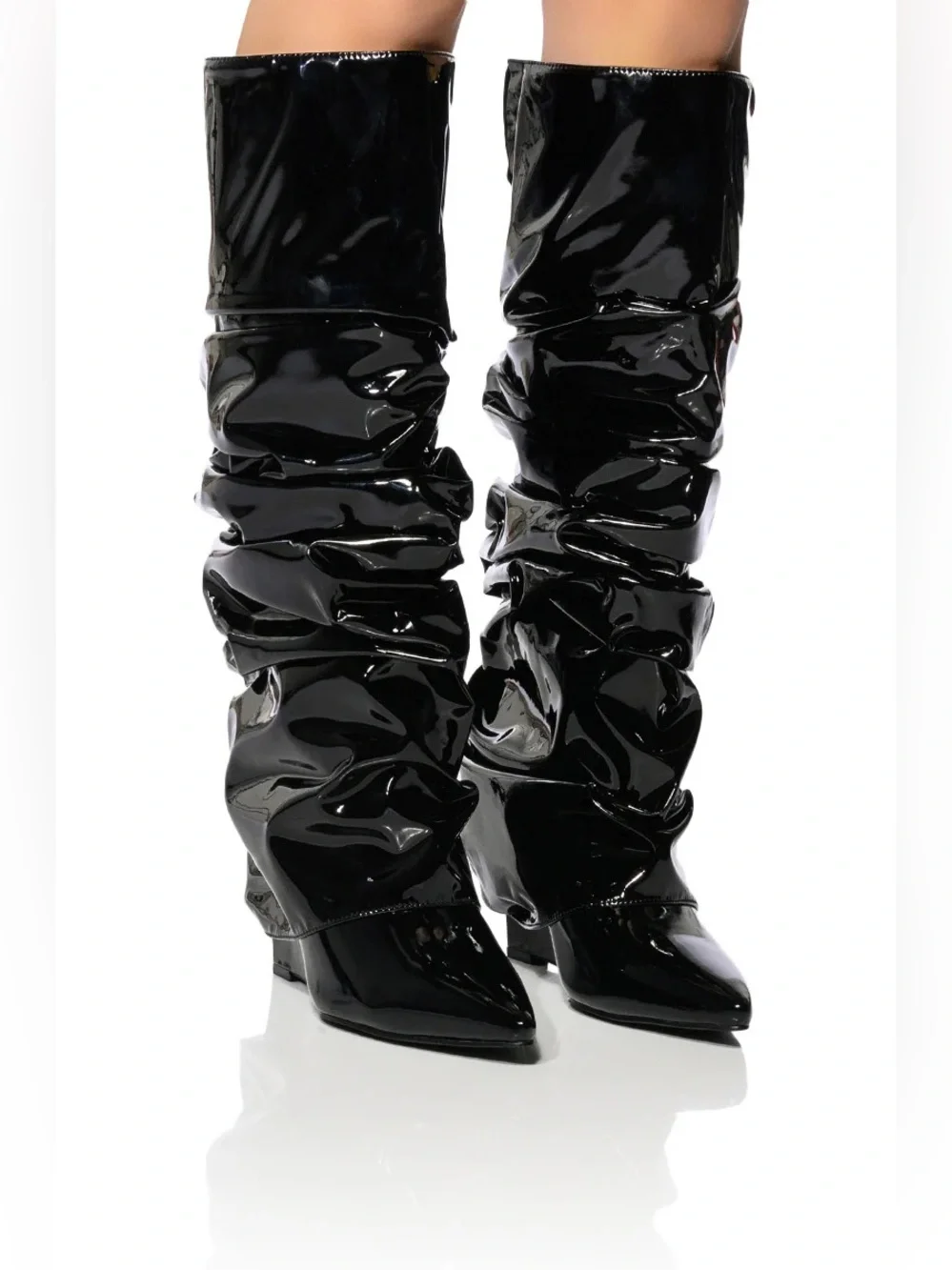 Women's Black Patent Slouch Knee-High Boots